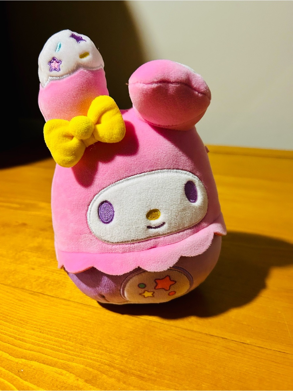 Sanrio My Melody Pink Plush with Yellow Bow and Purple Accents